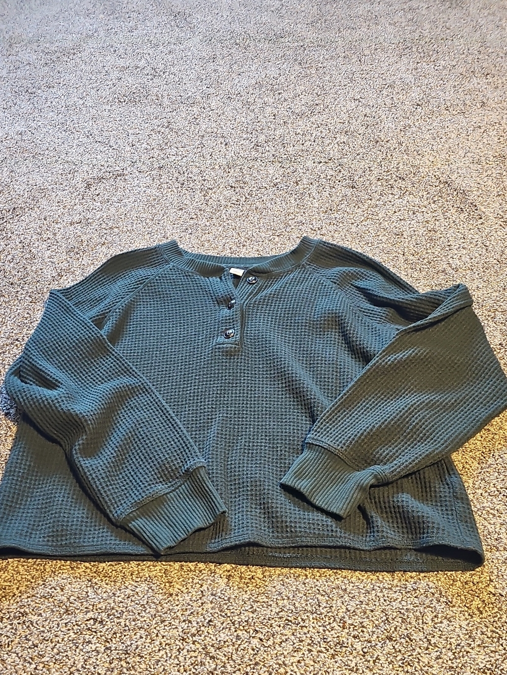 Old Navy Waffle-Knit Henley Sweatshirt in Dark Green